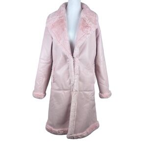 NWT Generation Kiss Nessa Midi Coat Pink Faux Leather Faux Fur Trim Size Medium